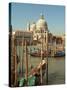 Gondolas near the Grand Canal and the Santa Maria Della Salute, Venice, Italy-Janis Miglavs-Stretched Canvas