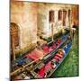 Gondolas Of Amazing Venice - Artistic Picture-Maugli-l-Mounted Art Print