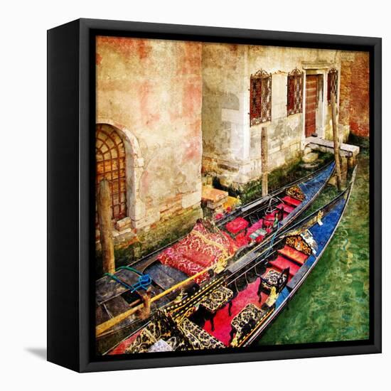 Gondolas Of Amazing Venice - Artistic Picture-Maugli-l-Framed Stretched Canvas