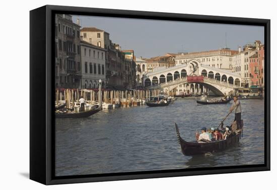 Gondolas on the Grand Canal at the Rialto Bridge, Venice, Unesco World Heritage Site, Veneto, Italy-James Emmerson-Framed Stretched Canvas