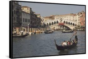 Gondolas on the Grand Canal at the Rialto Bridge, Venice, Unesco World Heritage Site, Veneto, Italy-James Emmerson-Framed Stretched Canvas