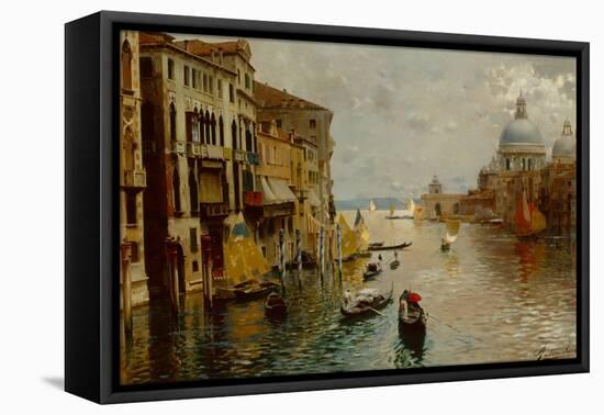 Gondolas on the Grand Canal, the Dogana and Santa Maria della Salute beyond, Venice-Rubens Santoro-Framed Stretched Canvas