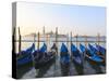Gondolas on the Lagoon, San Giorgio Maggiore in the Distance, Venice, Veneto, Italy-Amanda Hall-Stretched Canvas
