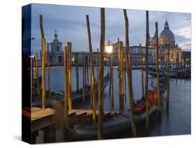 Gondolas on Waterfront at Night, Church Basilica, Venice, Unesco World Heritage Site, Veneto, Italy-Christian Kober-Stretched Canvas