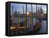 Gondolas on Waterfront at Night, Church Basilica, Venice, Unesco World Heritage Site, Veneto, Italy-Christian Kober-Framed Stretched Canvas