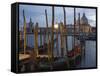 Gondolas on Waterfront at Night, Church Basilica, Venice, Unesco World Heritage Site, Veneto, Italy-Christian Kober-Framed Stretched Canvas