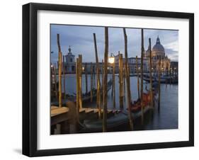 Gondolas on Waterfront at Night, Church Basilica, Venice, Unesco World Heritage Site, Veneto, Italy-Christian Kober-Framed Photographic Print