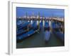 Gondolas on Waterfront at Night, San Giorgio Maggiore, Venice, Veneto, Italy-Christian Kober-Framed Photographic Print