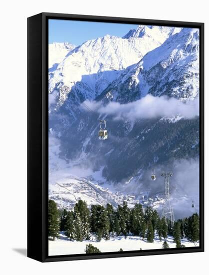 Gondolas Rising Above Village of Solden in Tirol Alps, Tirol, Austria-Richard Nebesky-Framed Stretched Canvas