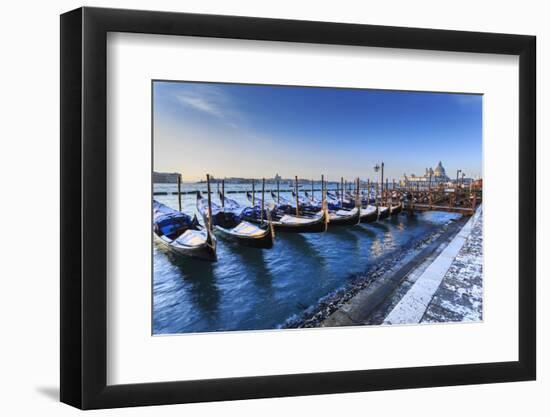 Gondolas with view to Basilica di Santa Maria della Salute after snow, Venice, UNESCO World Heritag-Eleanor Scriven-Framed Photographic Print