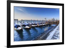 Gondolas with view to Basilica di Santa Maria della Salute after snow, Venice, UNESCO World Heritag-Eleanor Scriven-Framed Photographic Print