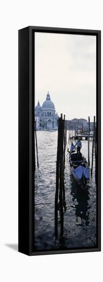 Gondolier in Gondola with Cathedral in Background, Santa Maria Della Salute, Venice, Veneto, Italy-null-Framed Stretched Canvas