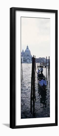 Gondolier in Gondola with Cathedral in Background, Santa Maria Della Salute, Venice, Veneto, Italy-null-Framed Premium Photographic Print