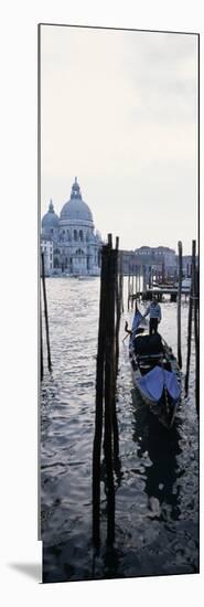 Gondolier in Gondola with Cathedral in Background, Santa Maria Della Salute, Venice, Veneto, Italy-null-Mounted Photographic Print