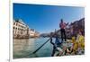 Gondolier paddling a gondola in Venice, Italy, Europe-Mark A Johnson-Framed Photographic Print