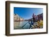 Gondolier paddling a gondola in Venice, Italy, Europe-Mark A Johnson-Framed Photographic Print