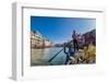 Gondolier paddling a gondola in Venice, Italy, Europe-Mark A Johnson-Framed Photographic Print