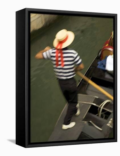 Gondolier, Venice, Italy-Neil Farrin-Framed Stretched Canvas