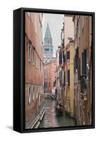 Gondoliers in Back Canal of Venice, Italy-Terry Eggers-Framed Stretched Canvas