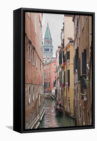 Gondoliers in Back Canal of Venice, Italy-Terry Eggers-Framed Stretched Canvas