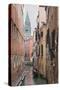 Gondoliers in Back Canal of Venice, Italy-Terry Eggers-Stretched Canvas