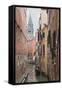 Gondoliers in Back Canal of Venice, Italy-Terry Eggers-Framed Stretched Canvas