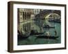 Gondoliers Near the Rialto Bridge, Venice (Detail)-Canaletto-Framed Giclee Print