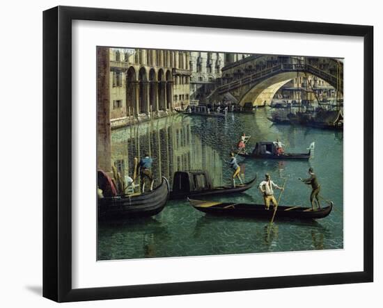 Gondoliers Near the Rialto Bridge, Venice (Detail)-Canaletto-Framed Giclee Print