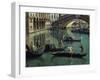 Gondoliers Near the Rialto Bridge, Venice (Detail)-Canaletto-Framed Giclee Print