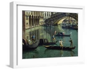 Gondoliers Near the Rialto Bridge, Venice (Detail)-Canaletto-Framed Giclee Print