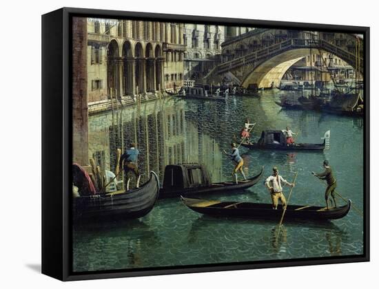 Gondoliers Near the Rialto Bridge, Venice (Detail)-Canaletto-Framed Stretched Canvas