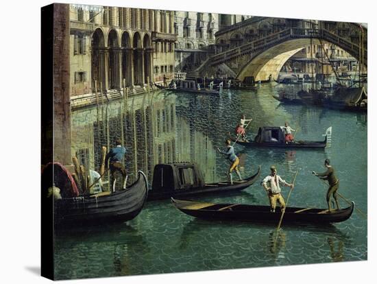 Gondoliers Near the Rialto Bridge, Venice (Detail)-Canaletto-Stretched Canvas