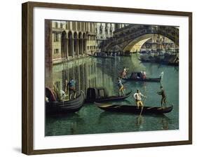 Gondoliers Near the Rialto Bridge, Venice (Detail)-Canaletto-Framed Giclee Print