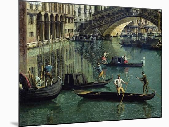 Gondoliers Near the Rialto Bridge, Venice (Detail)-Canaletto-Mounted Giclee Print