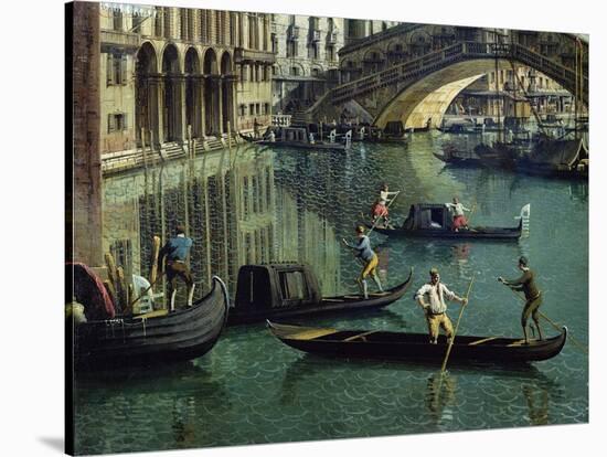 Gondoliers Near the Rialto Bridge, Venice (Detail)-Canaletto-Stretched Canvas