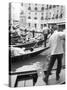 Gondoliers, Venice, Italy-Walter Bibikow-Stretched Canvas