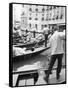 Gondoliers, Venice, Italy-Walter Bibikow-Framed Stretched Canvas