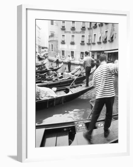 Gondoliers, Venice, Italy-Walter Bibikow-Framed Premium Photographic Print