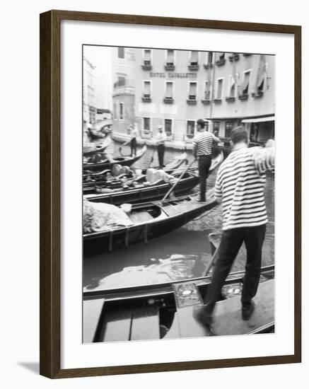 Gondoliers, Venice, Italy-Walter Bibikow-Framed Premium Photographic Print