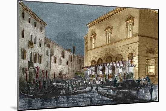 Gondoliers waiting for spectators outside the Teatro La Fenice, Venice, Italy-Italian School-Mounted Giclee Print