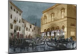 Gondoliers waiting for spectators outside the Teatro La Fenice, Venice, Italy-Italian School-Mounted Giclee Print