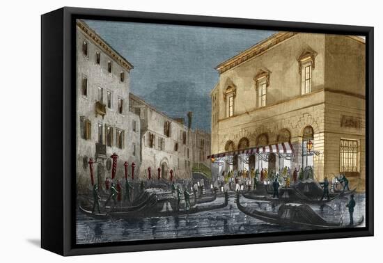 Gondoliers waiting for spectators outside the Teatro La Fenice, Venice, Italy-Italian School-Framed Stretched Canvas