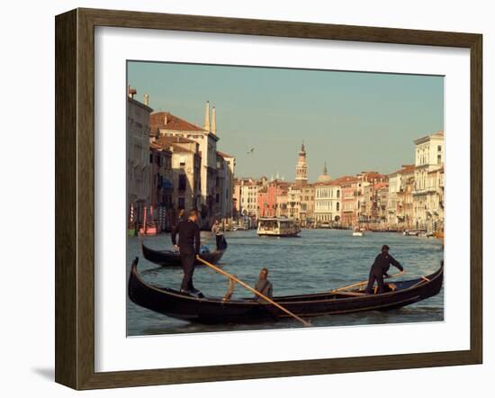 Gondoliers with Passengers in Venetian Canals, Venice, Italy-Janis Miglavs-Framed Premium Photographic Print