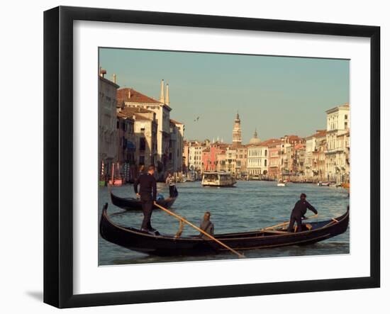 Gondoliers with Passengers in Venetian Canals, Venice, Italy-Janis Miglavs-Framed Premium Photographic Print