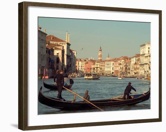 Gondoliers with Passengers in Venetian Canals, Venice, Italy-Janis Miglavs-Framed Photographic Print