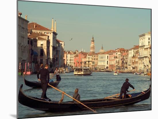 Gondoliers with Passengers in Venetian Canals, Venice, Italy-Janis Miglavs-Mounted Photographic Print