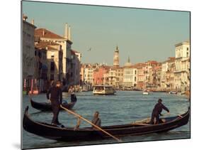 Gondoliers with Passengers in Venetian Canals, Venice, Italy-Janis Miglavs-Mounted Photographic Print