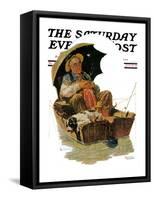 "Gone Fishing" Saturday Evening Post Cover, July 19,1930-Norman Rockwell-Framed Stretched Canvas