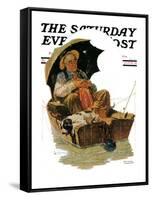 "Gone Fishing" Saturday Evening Post Cover, July 19,1930-Norman Rockwell-Framed Stretched Canvas