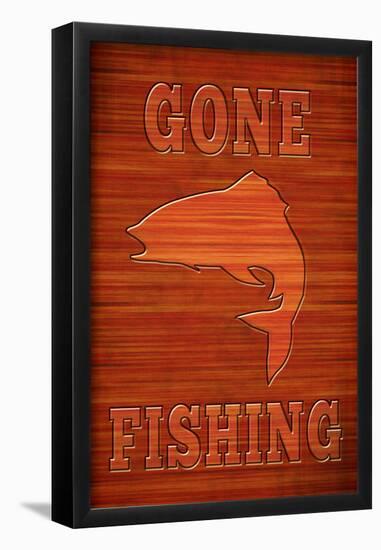 Gone Fishing Sign Art Poster Print-null-Framed Poster